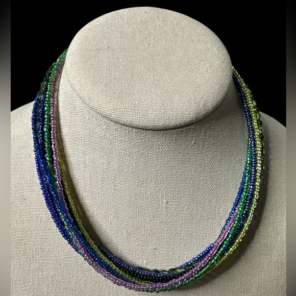 Chicos Multistrand, Multi Color Glass Beads Collar Necklace. (F-M) - Picture 2 of 5